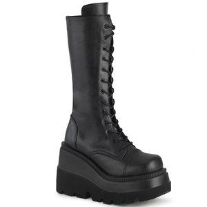 Demonia Black Lace Up Mid Calf Boot Shaker-72
